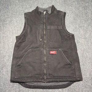 Milwaukee Mens Black Cotton Canvas Sherpa Lined Work Utility Vest RN 150428